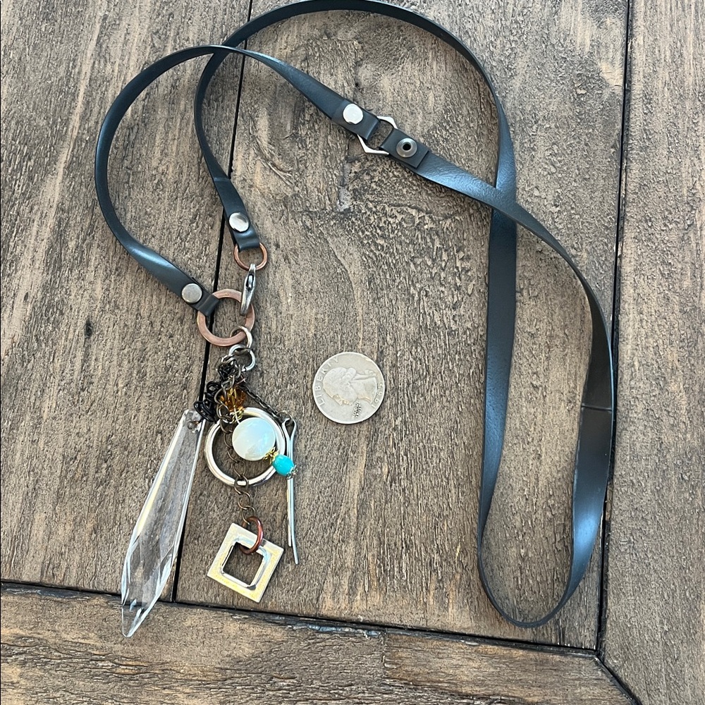 Black Rubber Lanyard Necklace with Charms